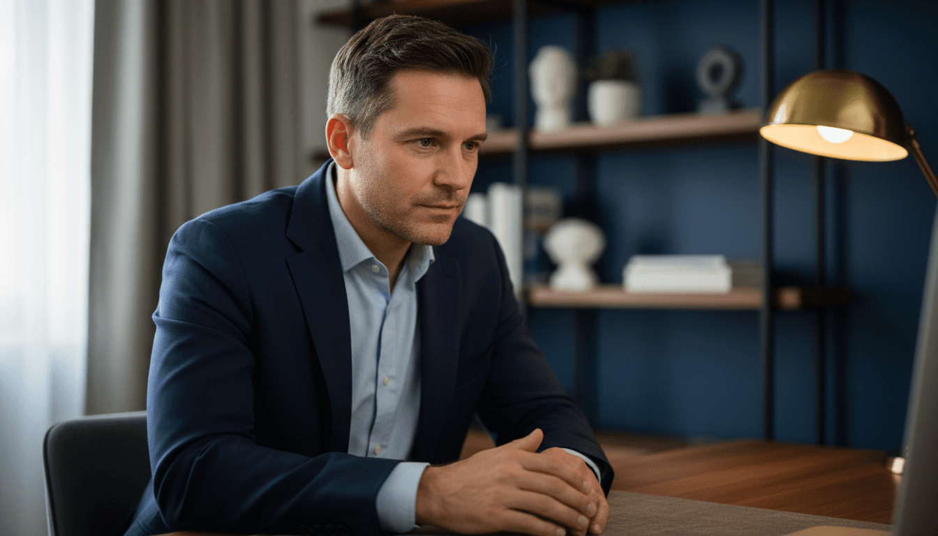 Professional man engaged in focused listening during video call