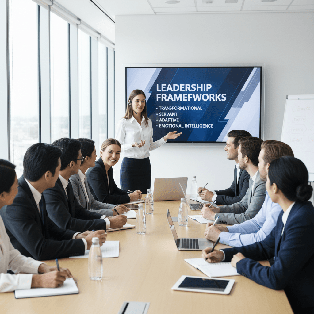 Business professionals in a leadership workshop actively engaging with an instructor