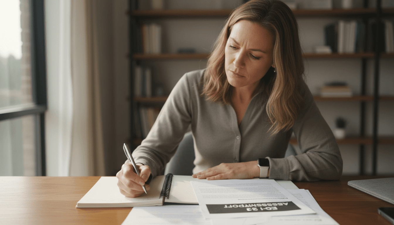 Professional reviewing results with focused concentration