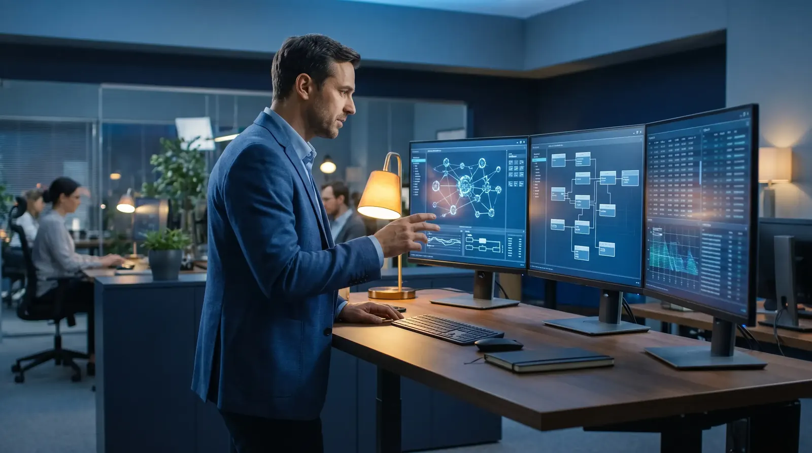 Modern AI-supported workflow environment with digital coordination context.