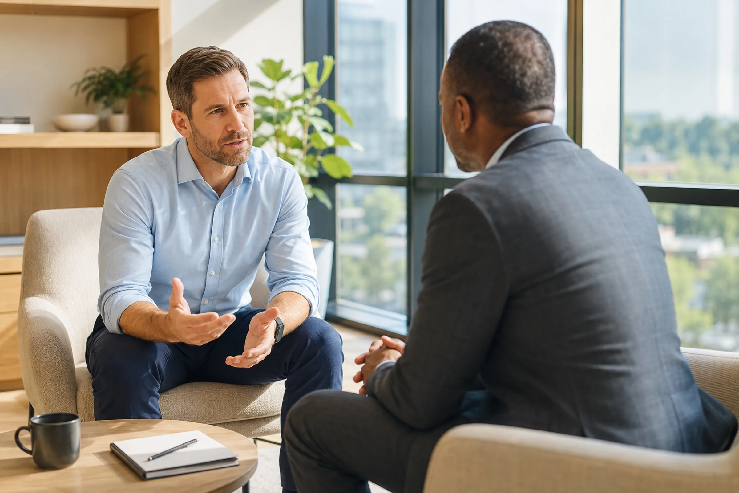 Two senior leaders in a considered conversation