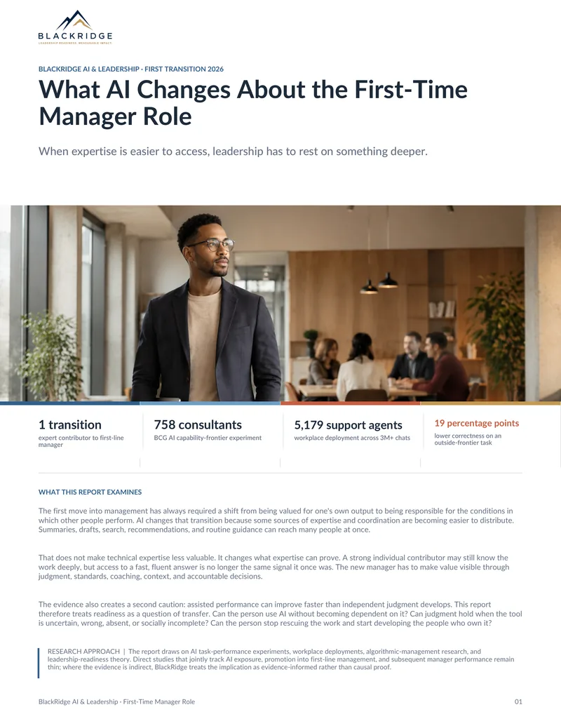 BlackRidge Institute research paper: What AI Changes About the First-Time Manager Role.