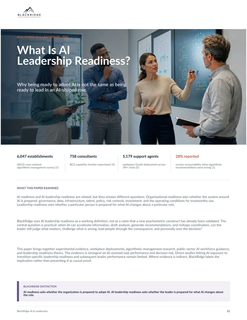 BlackRidge Institute research paper: What AI Changes About the First-Time Manager Role.