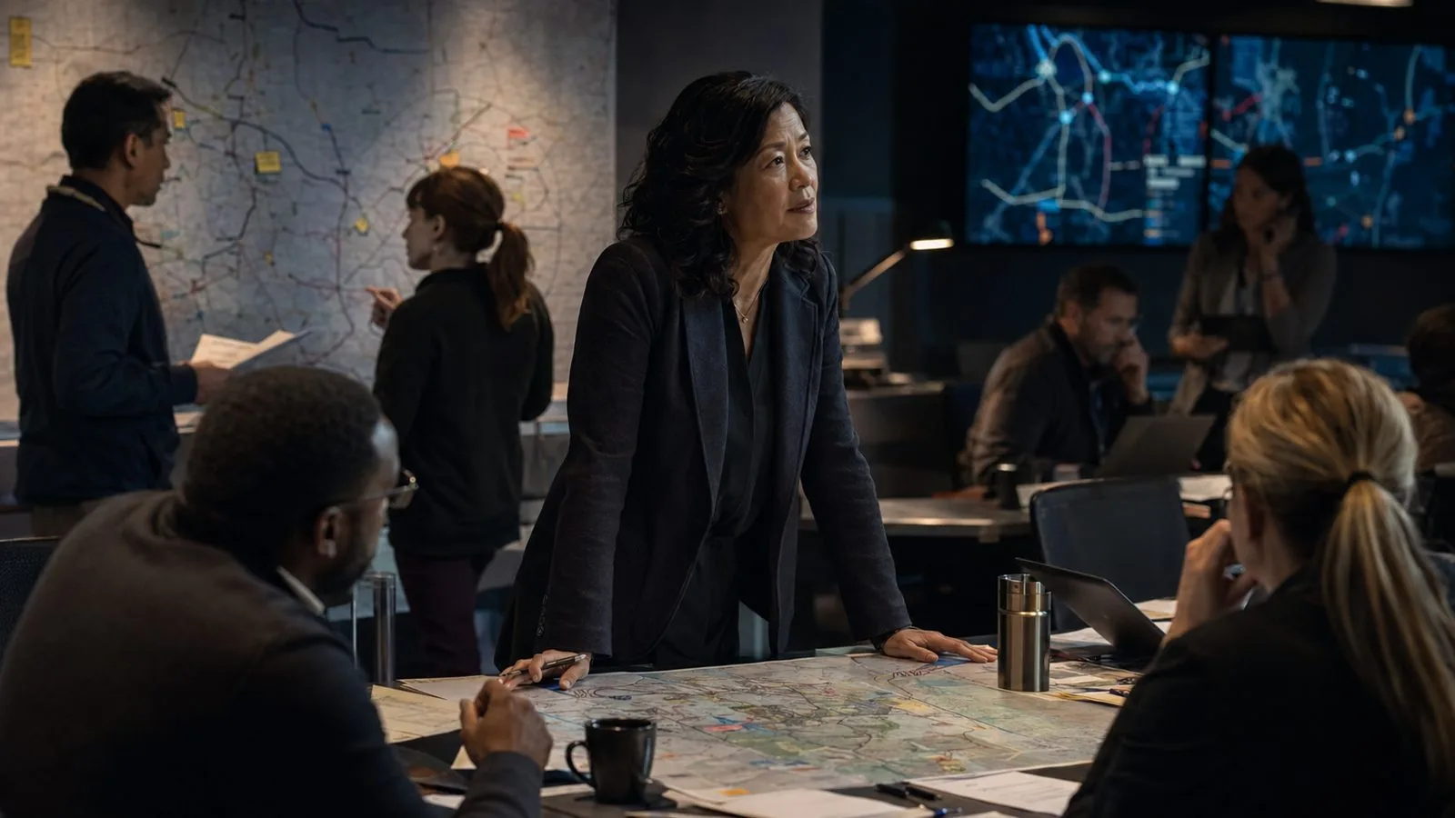 A diverse coordination team working through incomplete information during a regional disruption