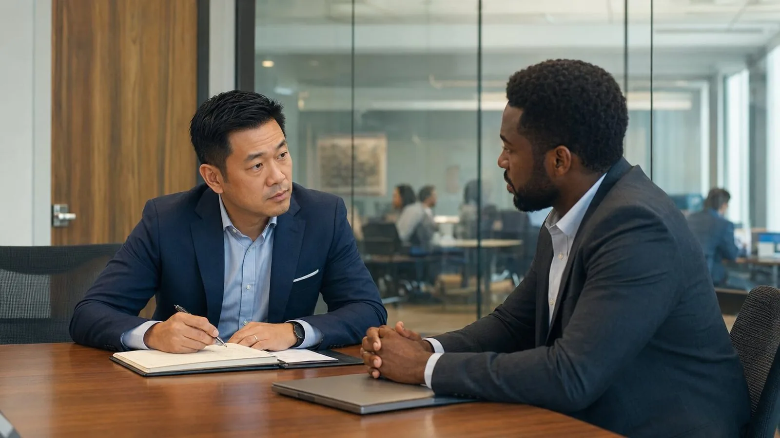 A federal supervisor holding a constructive performance conversation with a former peer
