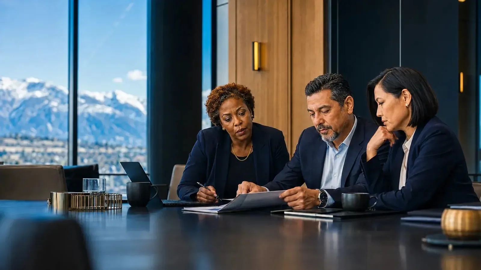 A diverse executive panel evaluating promotion evidence