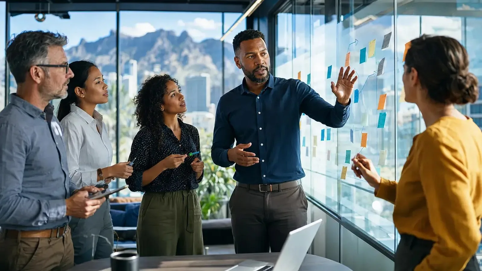 A newly promoted manager leading a diverse team through a planning decision