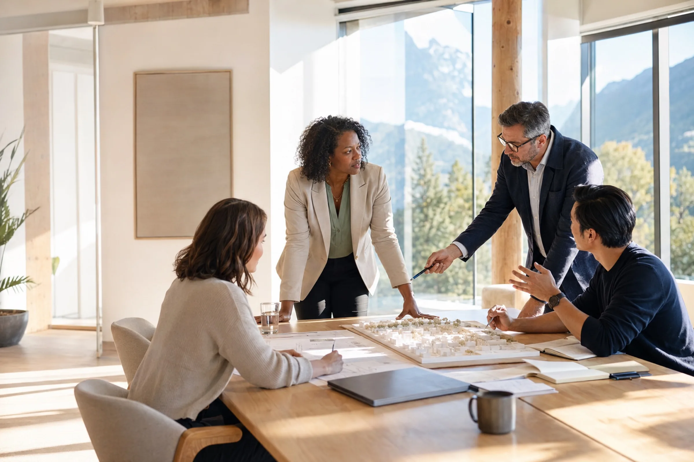 A team working together around a table